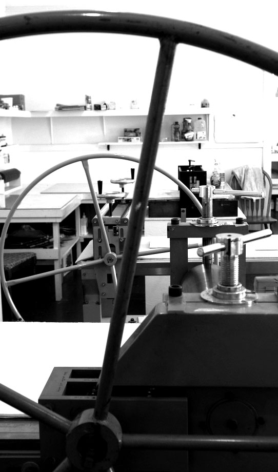 hand presses in Corvidae studio for printmaking using etching, linoprint, woodcuts and various other artisan techniques